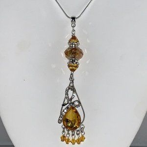 Sterling Silver Snake Chain Necklace With Yellow Beaded Pendant (NA42)